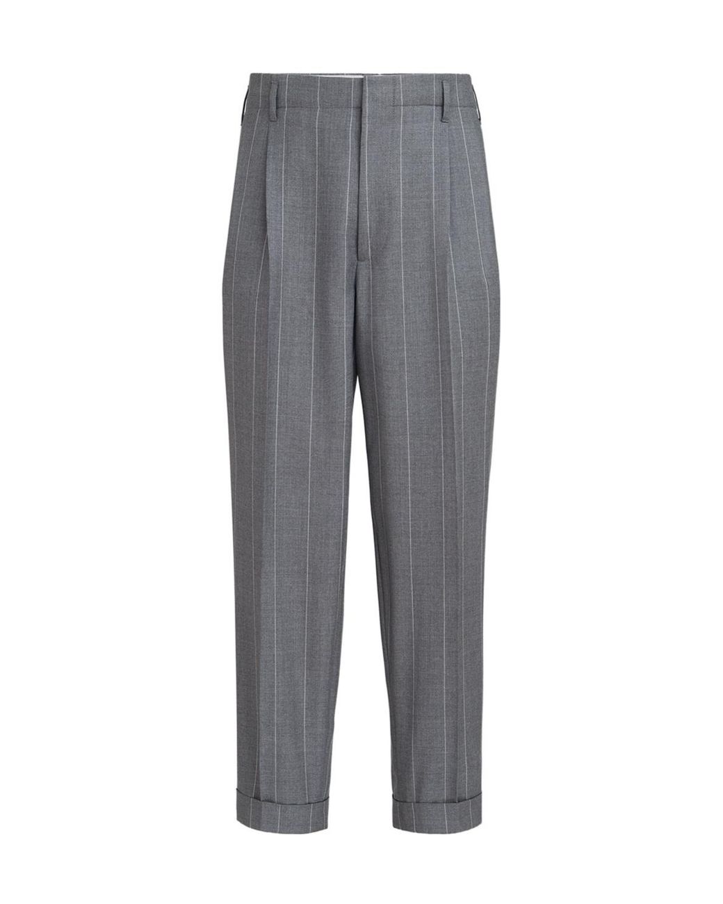 Brunello Cucinelli Gray Virgin Wool Chalk Stripe Trousers With Double Pleats for men