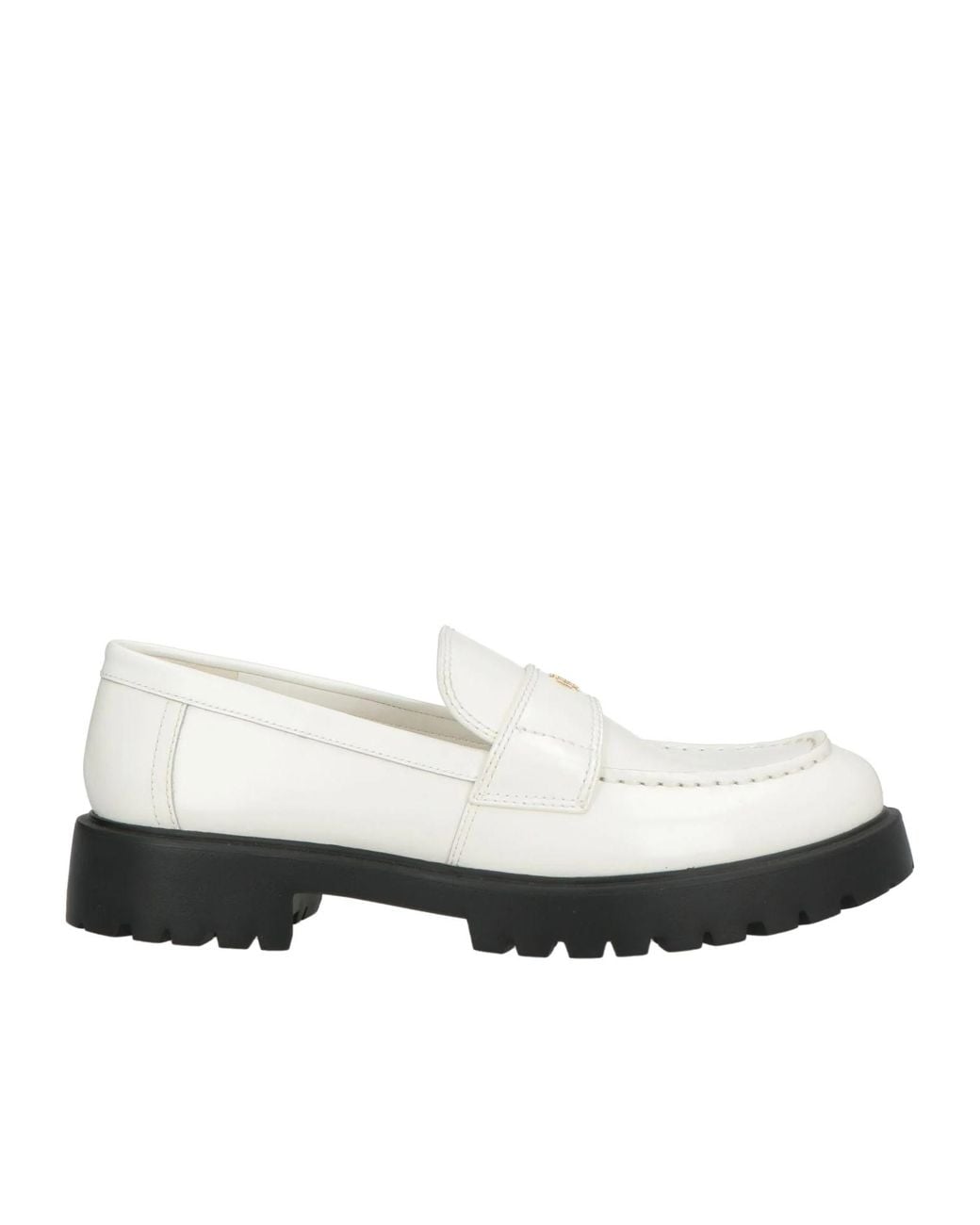 Tory Burch White Round Toe Glossy Loafers