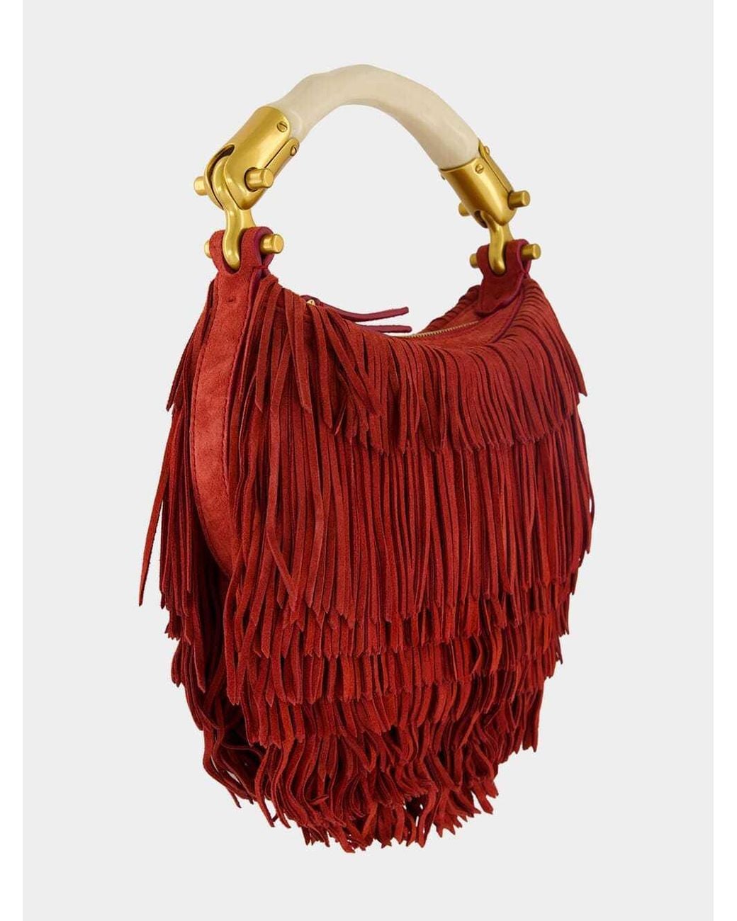 Balmain Red Ebene Mini Fringed Clutch Bag