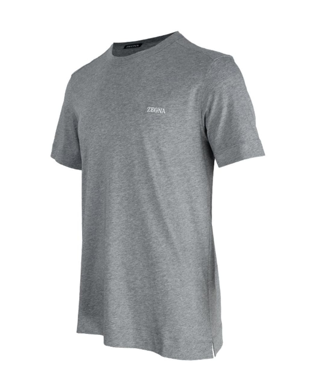 Zegna Gray Logo Embroidered Crewneck T-Shirt for men