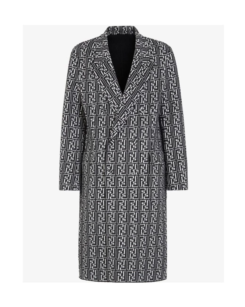 Fendi Black Reversible Monogram Double-Breasted Coat for men