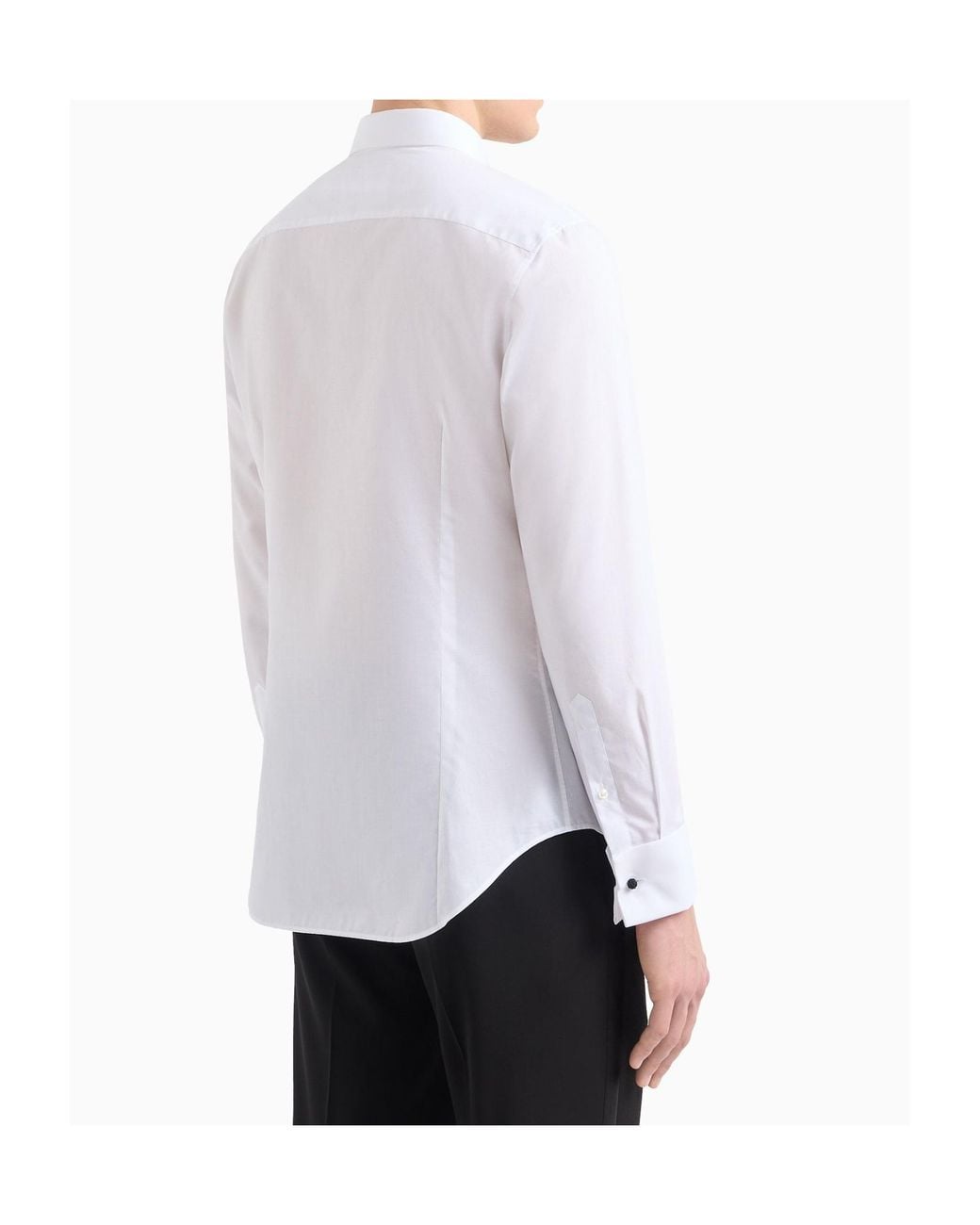 Giorgio Armani White Pleated Curved Hem Shirt for men