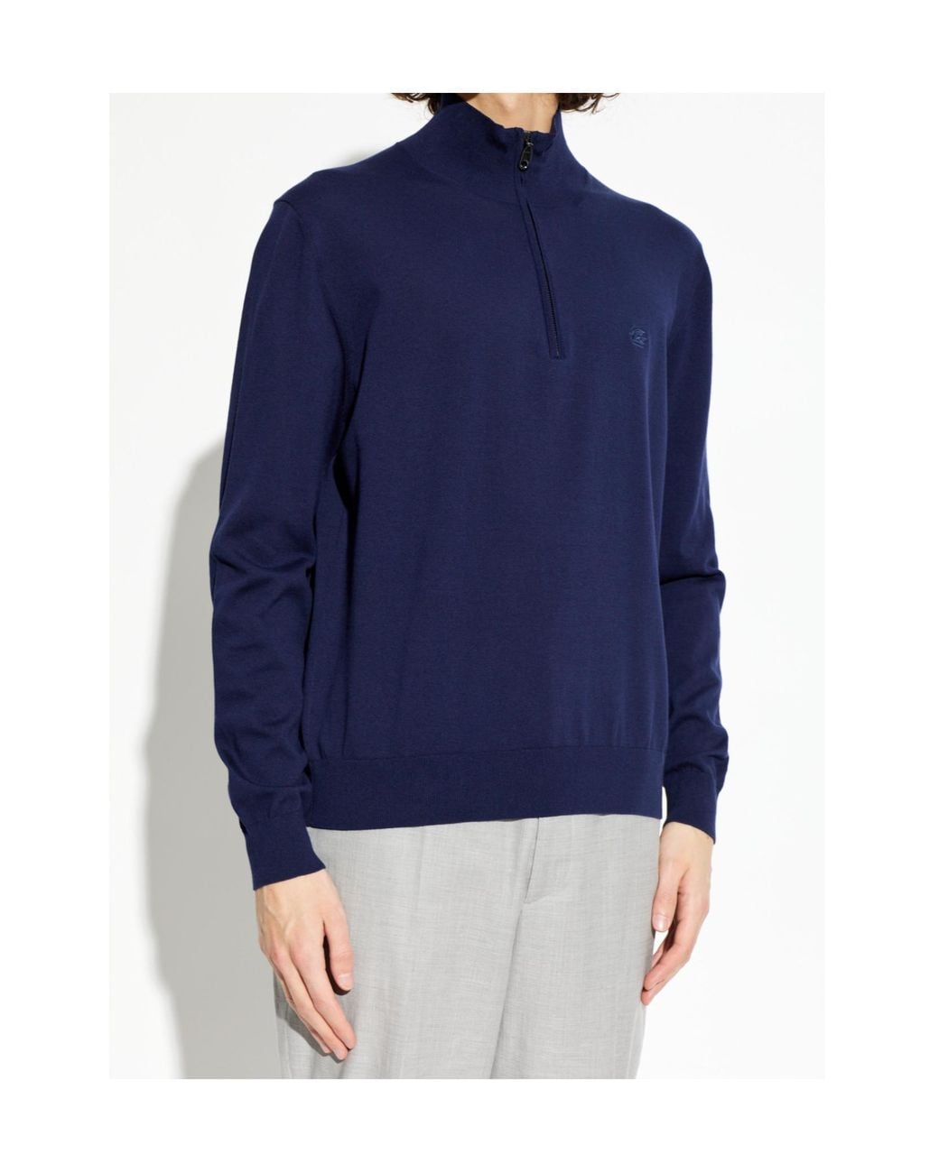 Etro Blue Logo Embroidered Half-Zip Sweater for men