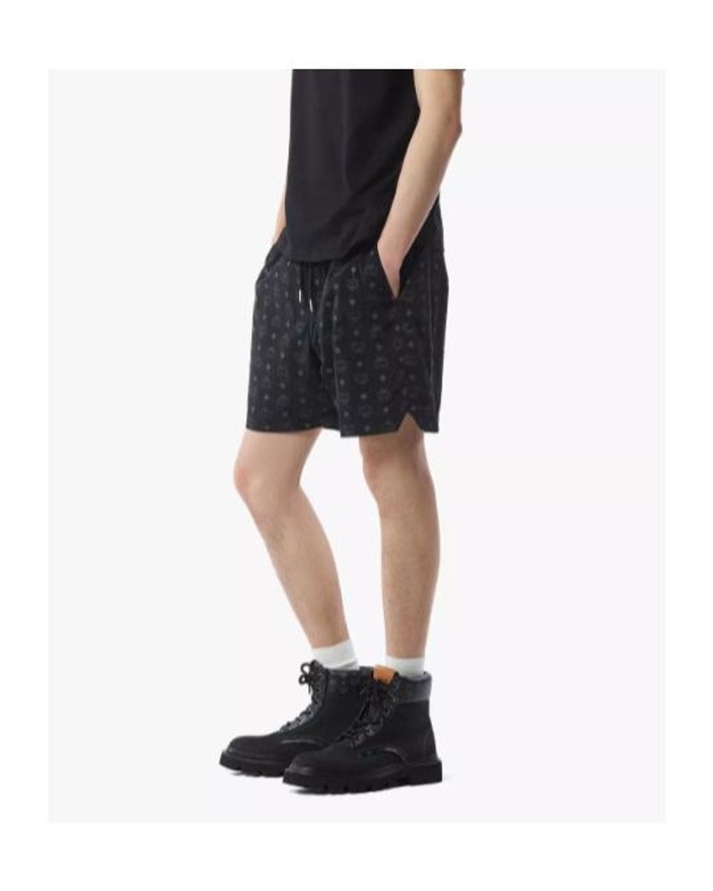 MCM Black Monogram Print Shorts for men