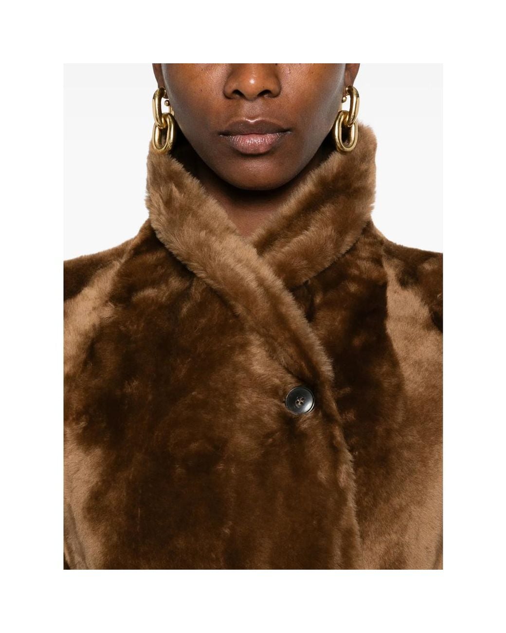 Yves Salomon Brown Belted Reversible Shearling Coat