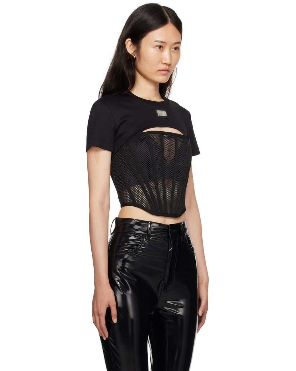 Dolce & Gabbana Black Logo-Plaque Cropped Top