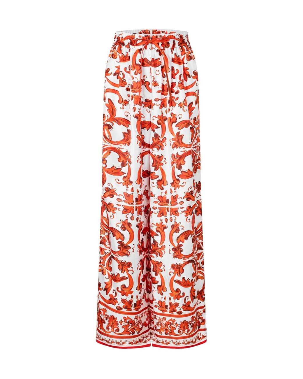 Dolce & Gabbana Red Printed Elastic Waist Wide-Leg Casual Pants