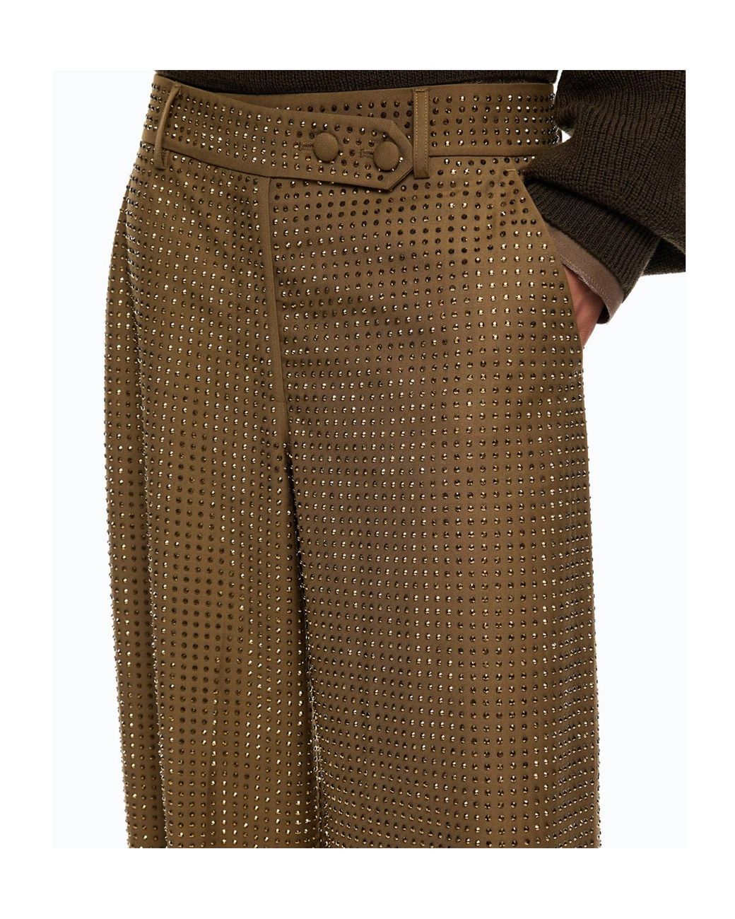 Pinko Natural Rhinestone-Embellished Tailored Trousers