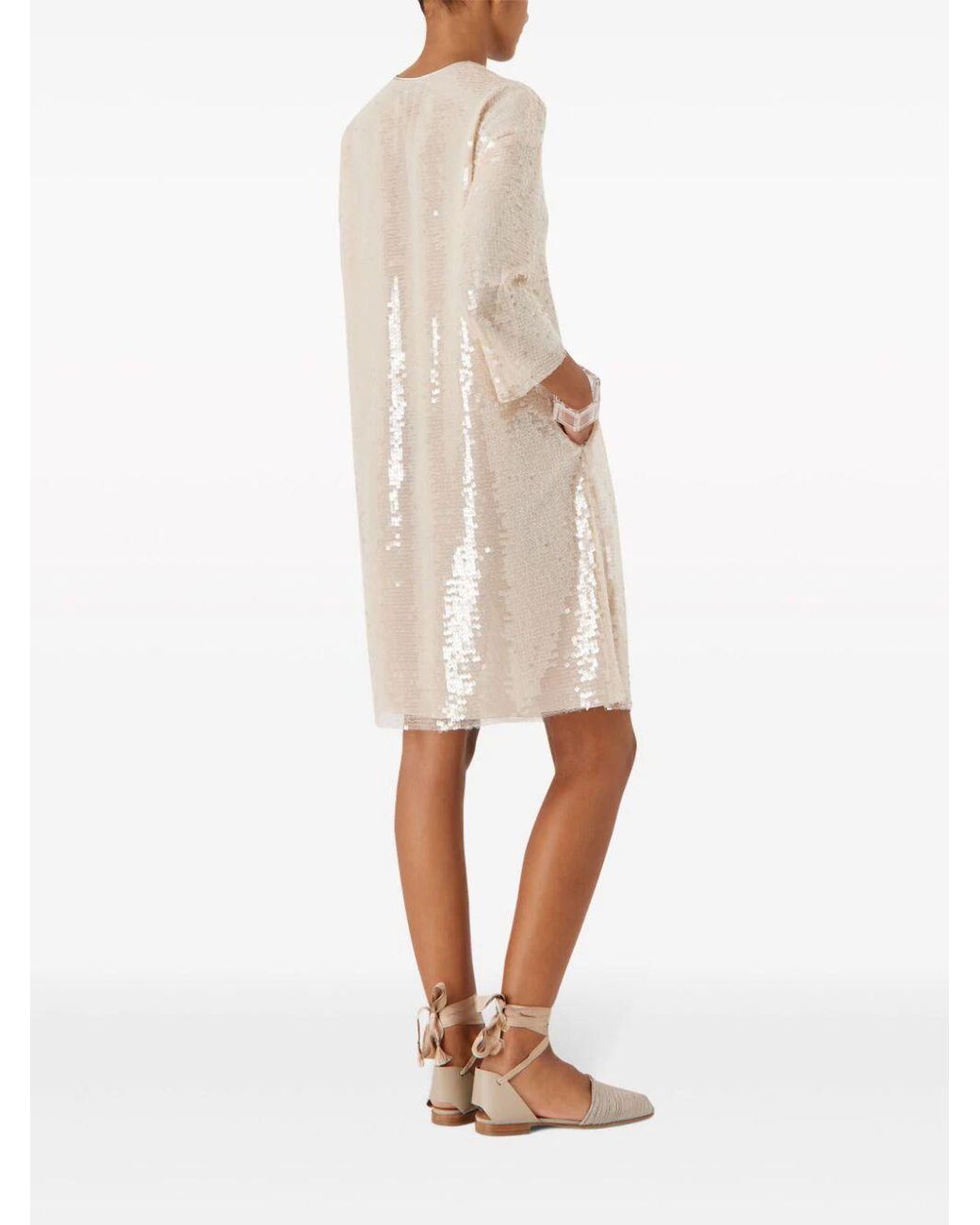 Emporio Armani Natural Long-Sleeved Sequined Dress