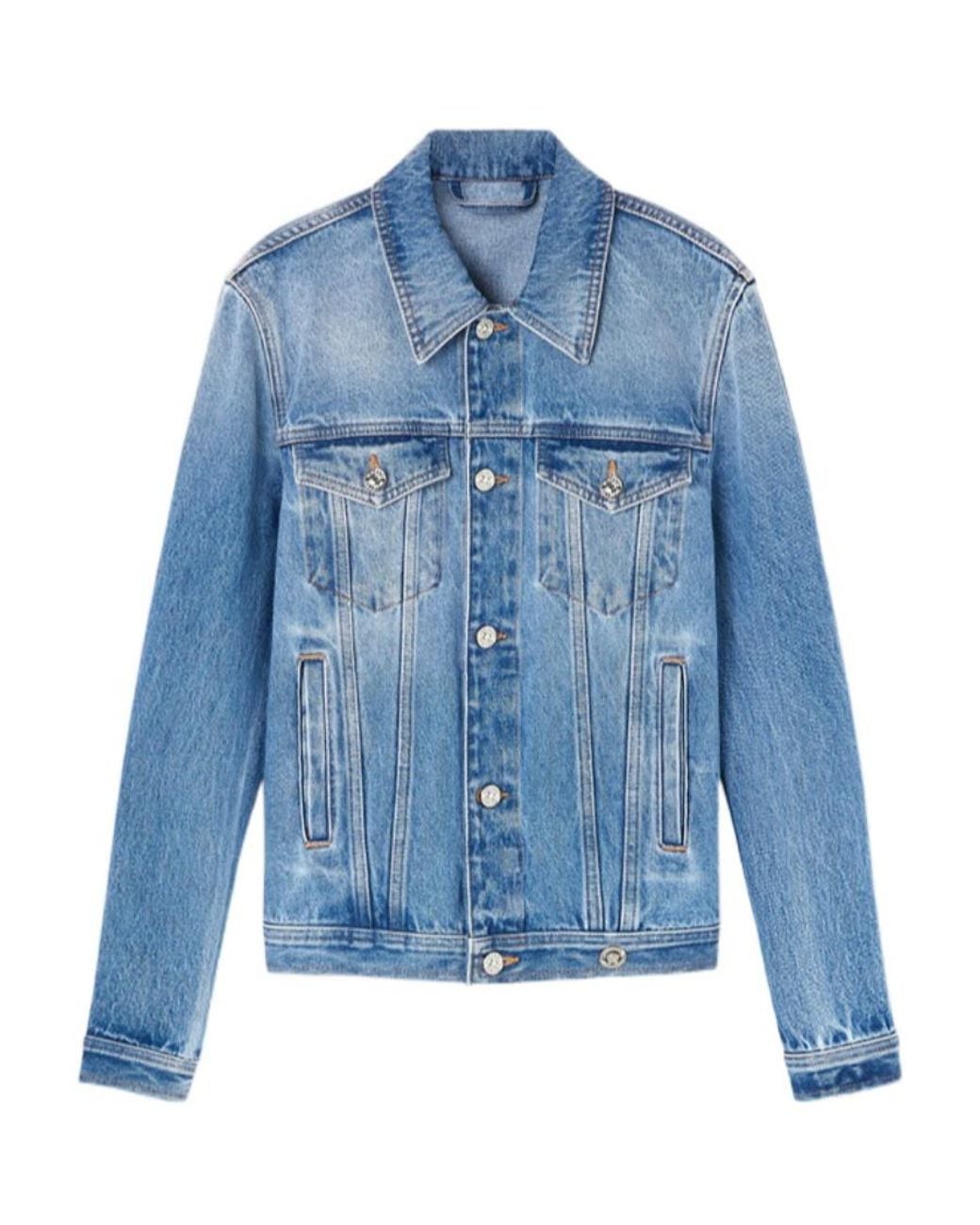 Versace Blue Medusa Biggie-Embellished Buttoned Denim Jacket for men
