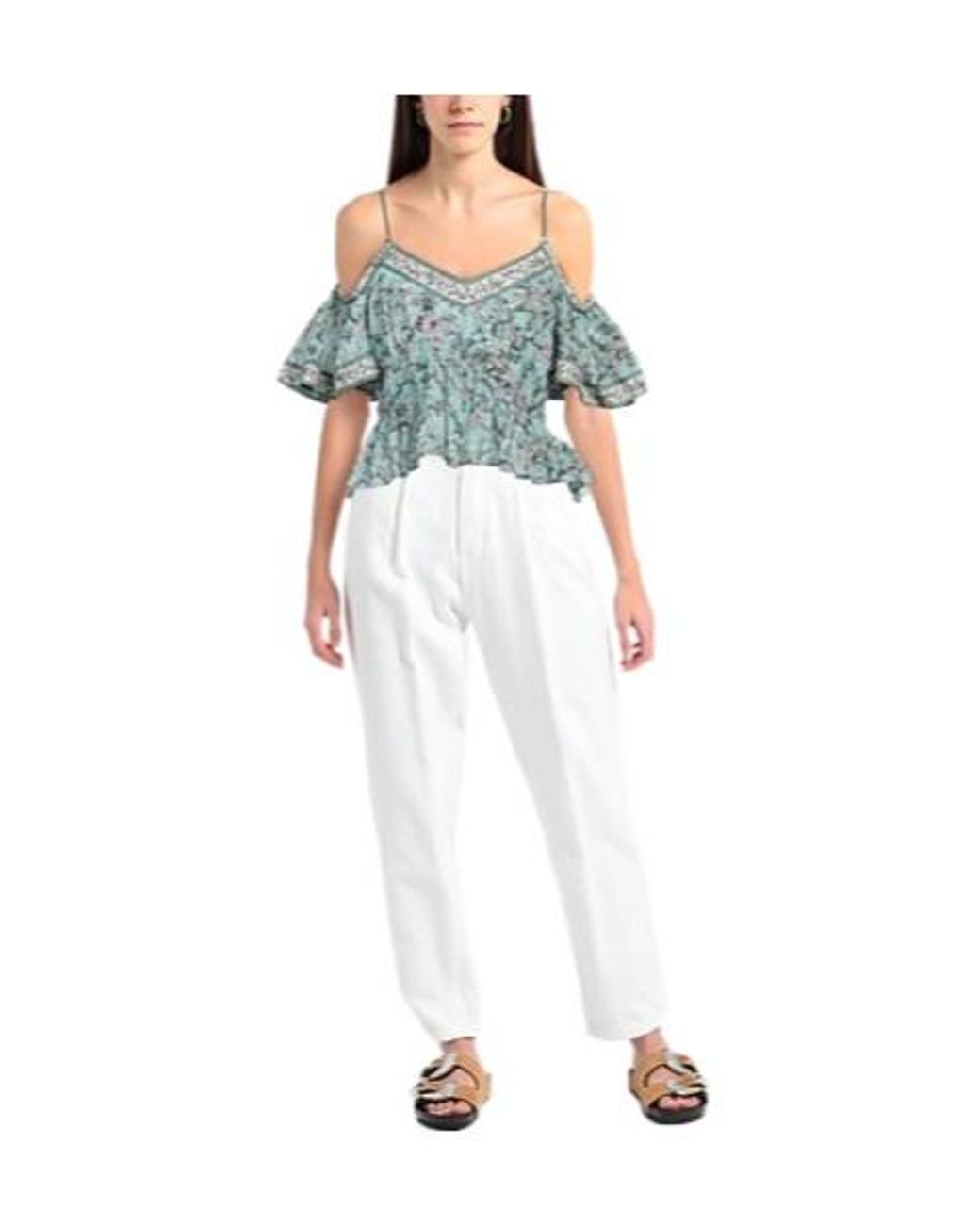 Isabel Marant Blue Off-The-Shoulder Short-Sleeved Top