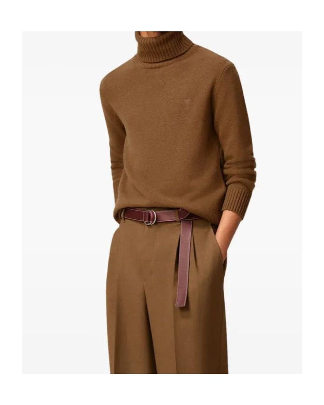 AMI Brown Roll Neck Ribbed Hem Jumper for men