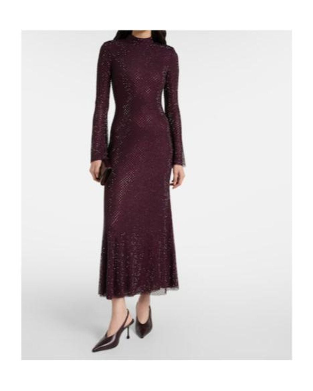 Self-Portrait Purple Rhinestone Mesh Maxi Dress