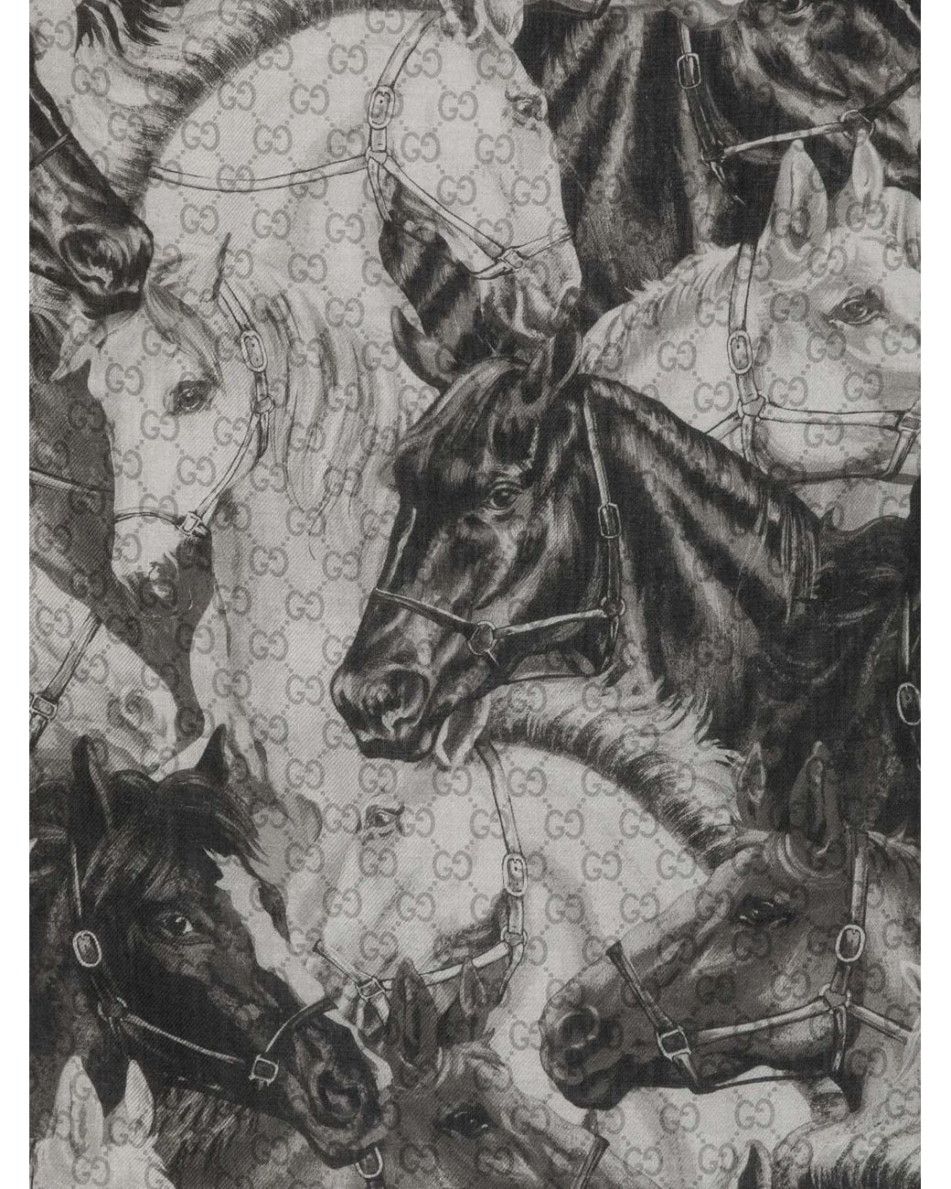 Gucci Gray Gg Supreme Horse-Print Scarf for men