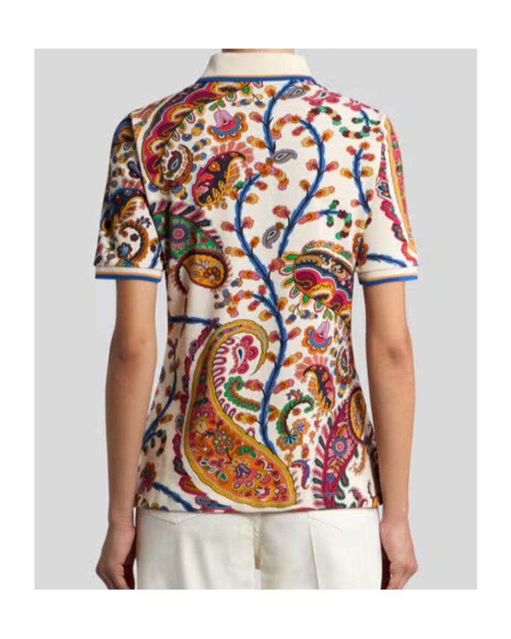 Etro White Floral Paisley Print Motif Stretch Pique Polo Shirt