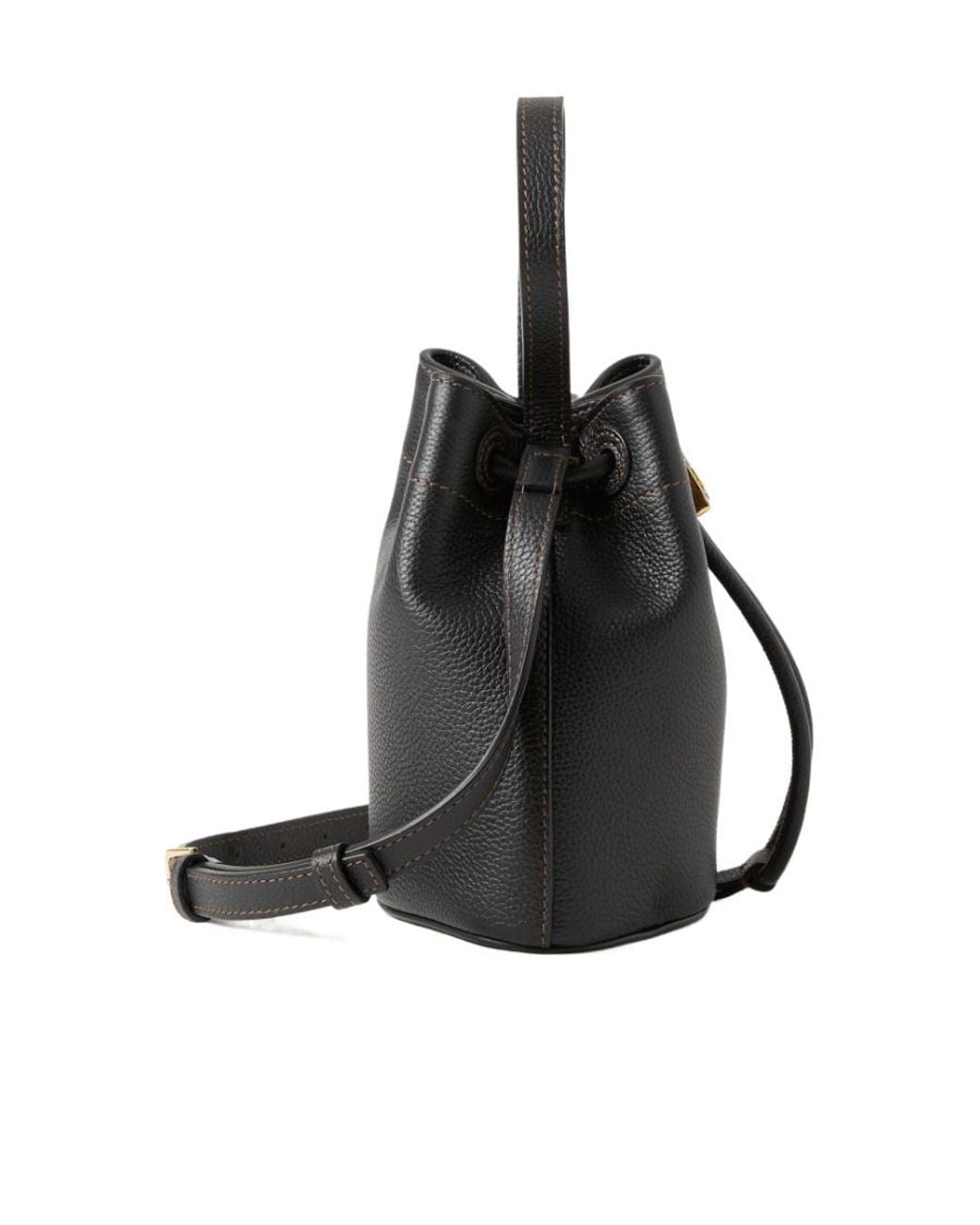 Burberry Black Logo Plaque Drawstring Bucket Bag