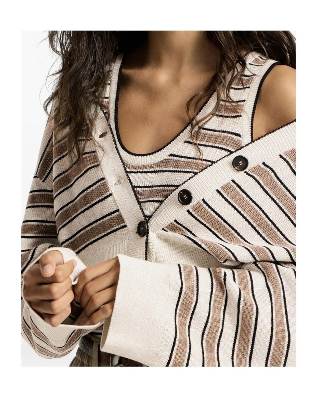 Brunello Cucinelli Multicolor Cotton Cardigan With Sparkling Stripes