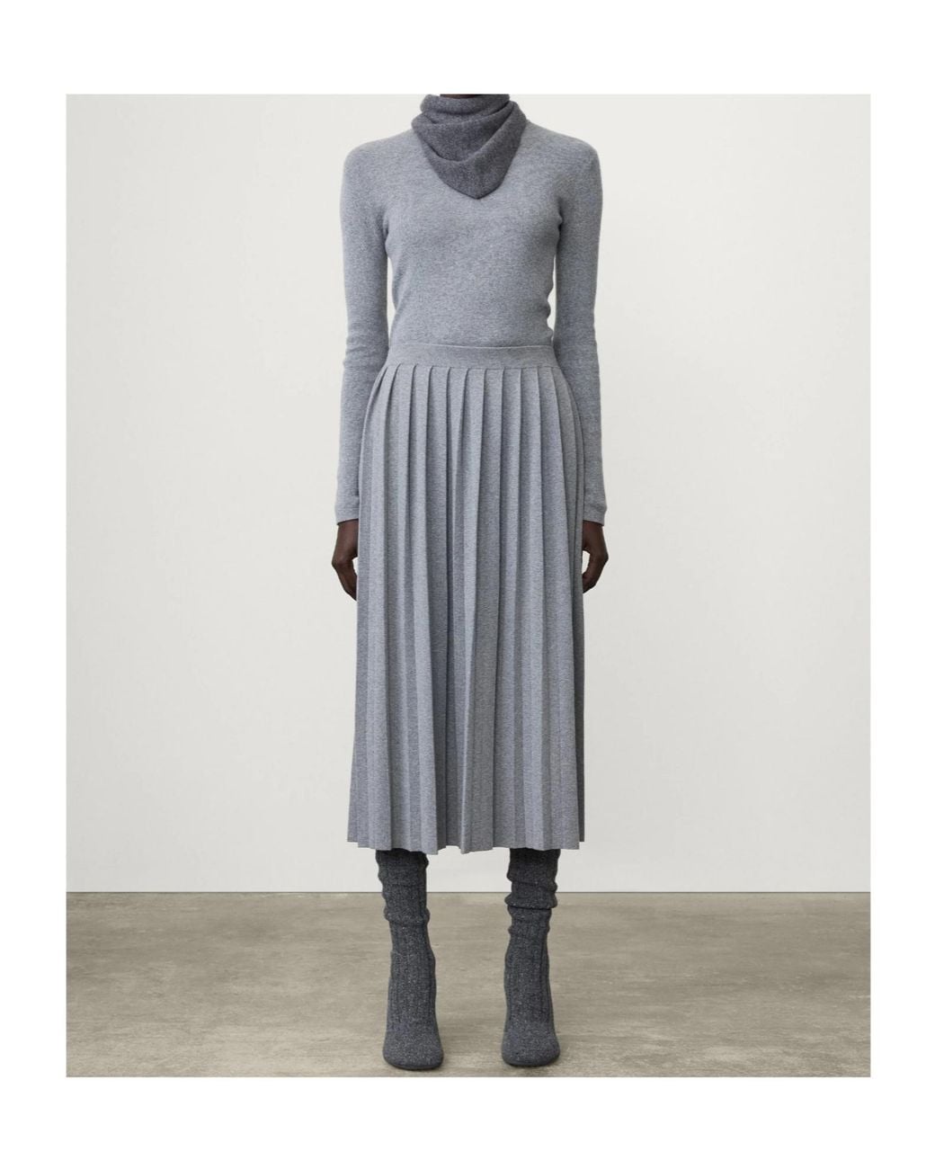 Lisa Yang Gray Minda Pleated Cotton And Cashmere-Blend Midi Skirt