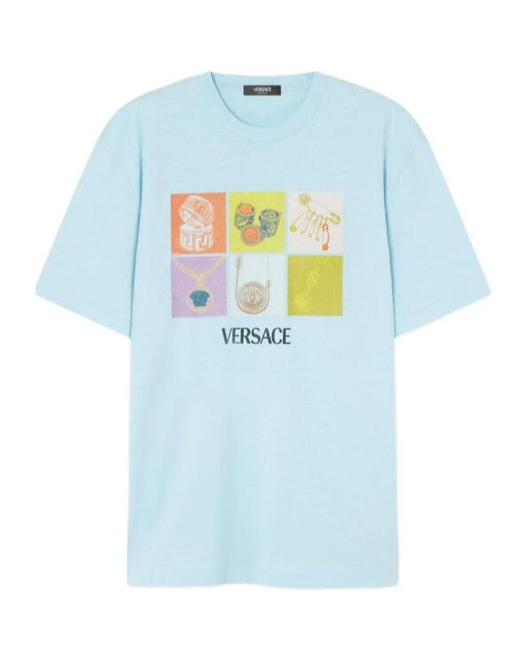 Versace Blue Graphic-Printed Crewneck T-Shirt for men