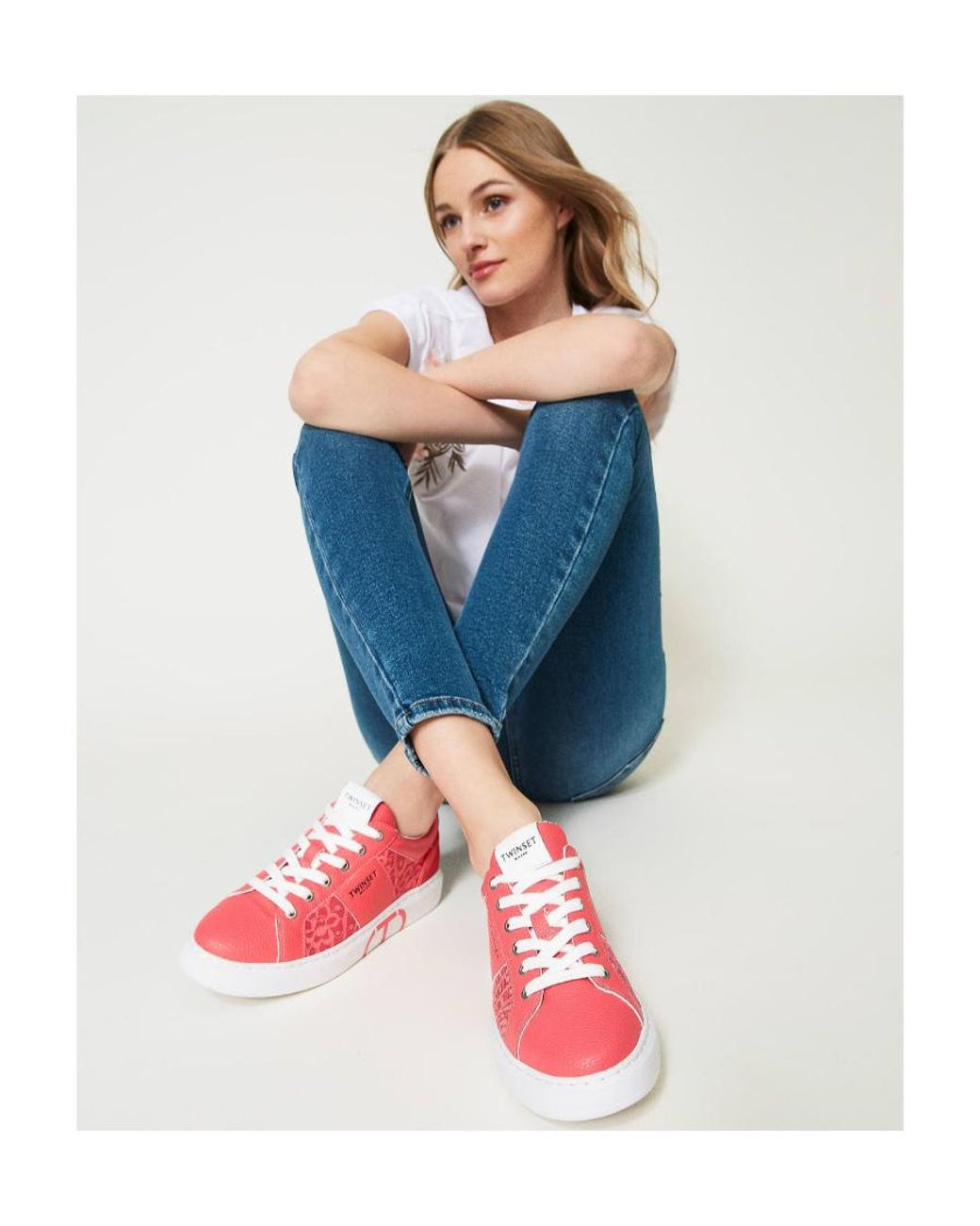 Twinset Pink Lace-Panelled Sneakers