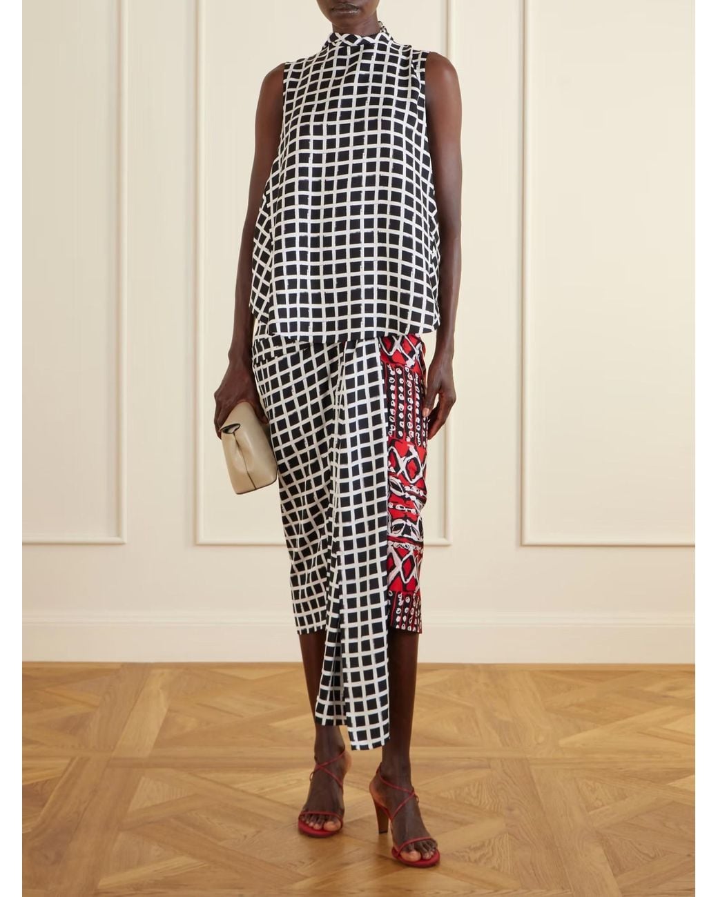 Lanvin Black Check-Pattern Sleeveless Top