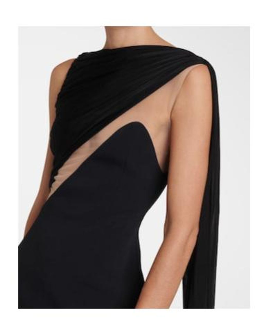 David Koma Black Draped Jersey And Tulle Gown