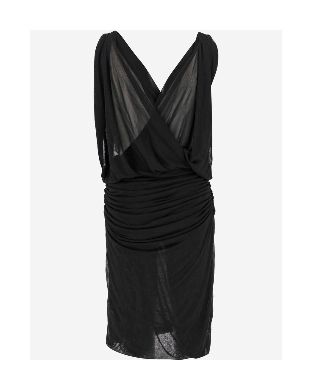 Saint Laurent Black Plunge Ruched Midi Dress