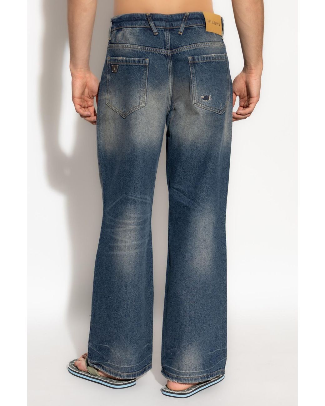 M I S B H V Blue Logo Plaque Distressed Jeans for men