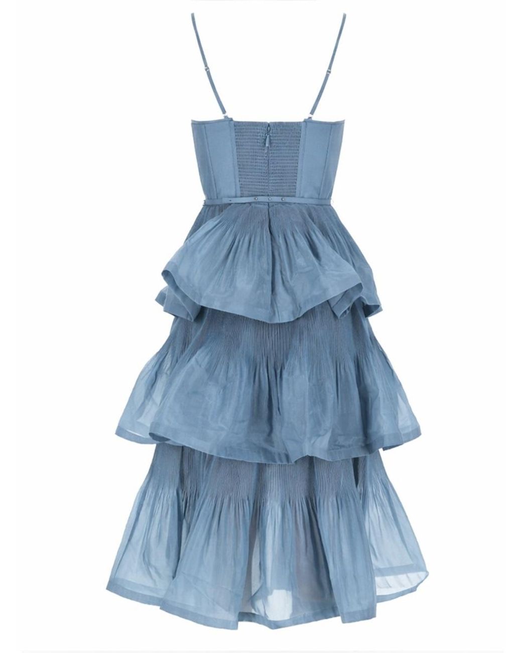 Zimmermann Blue Pleated Tiered Midi Dress
