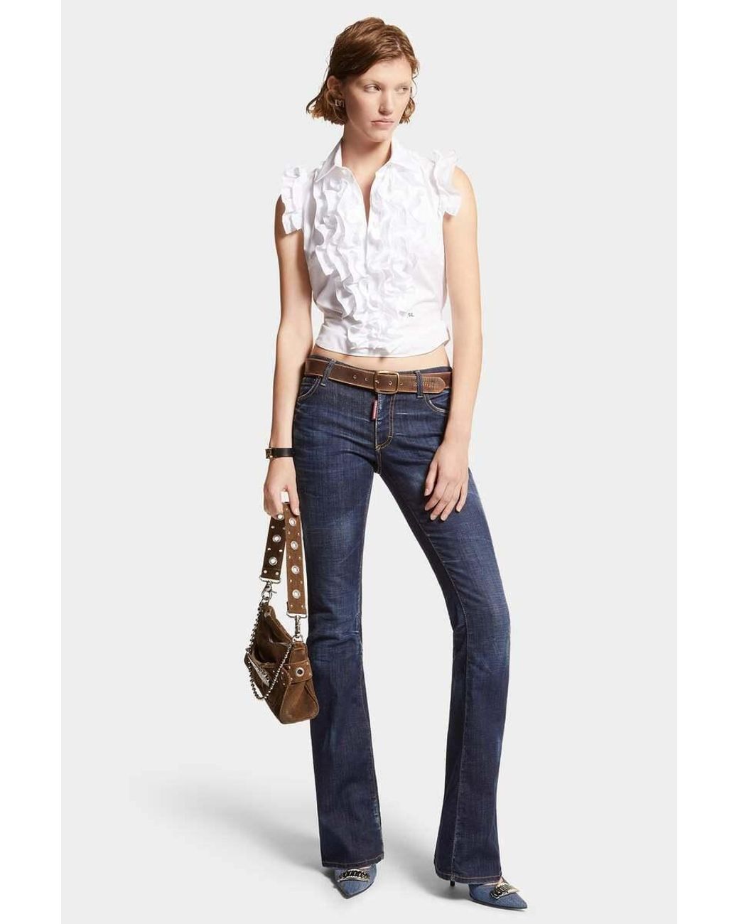 DSquared² Blue Dark Clean Washed Medium-Waist Flare Jeans