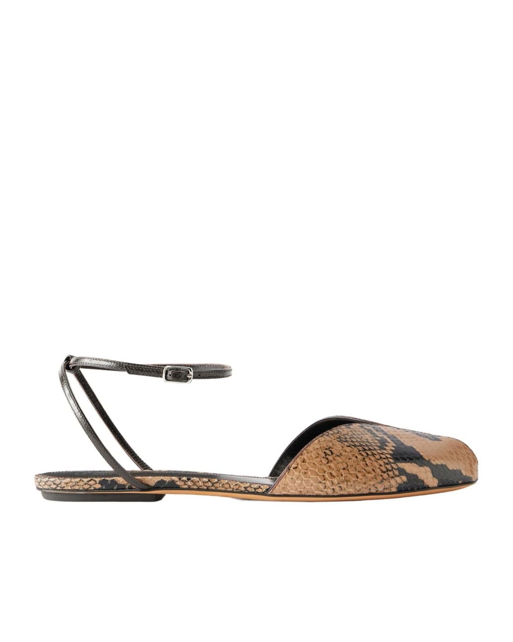 Le Monde Beryl White Snake Print Leather Flat Shoes