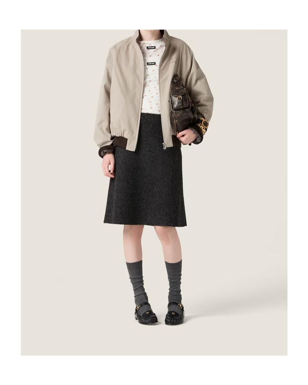 Miu Miu Natural Long-Sleeved Zipped Jacket