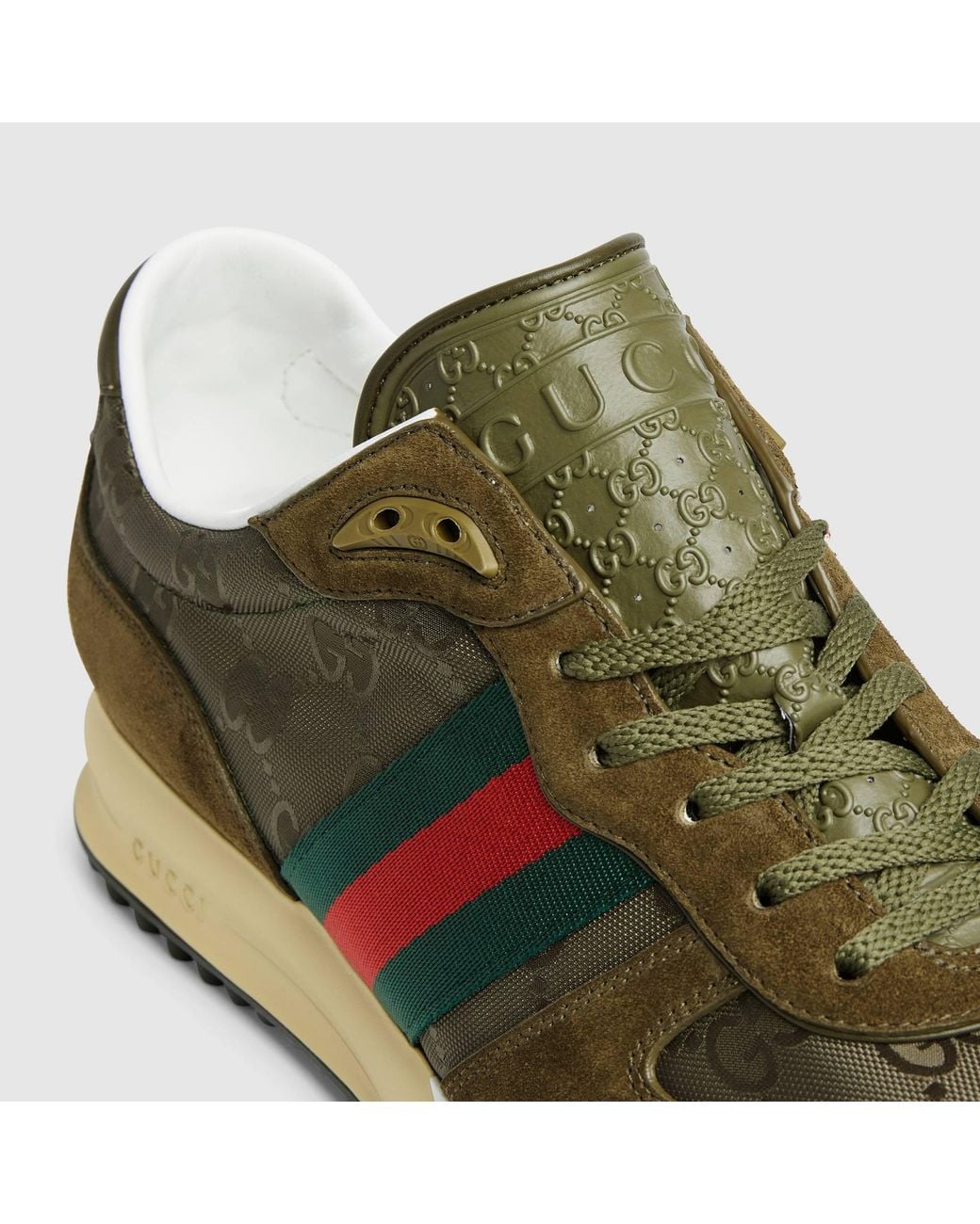 Gucci Green Panelled Lace-Up Sneakers for men