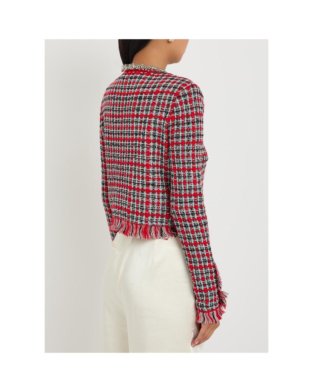 Self-Portrait Red Checked Knit Jacket