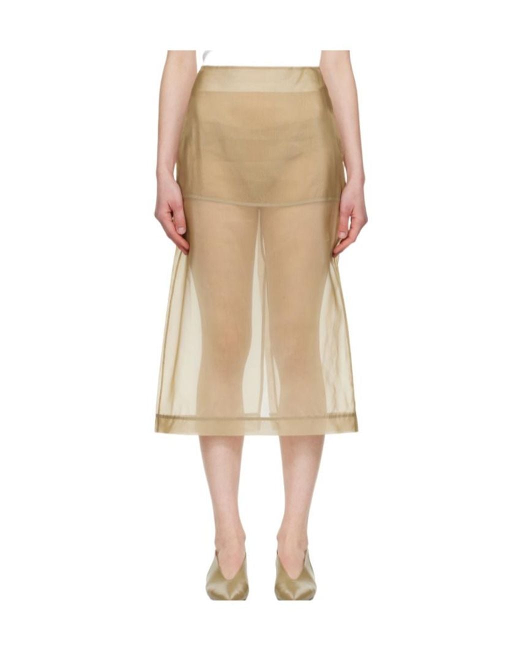 Frankie Shop Natural Peri Sheer Midi Skirt