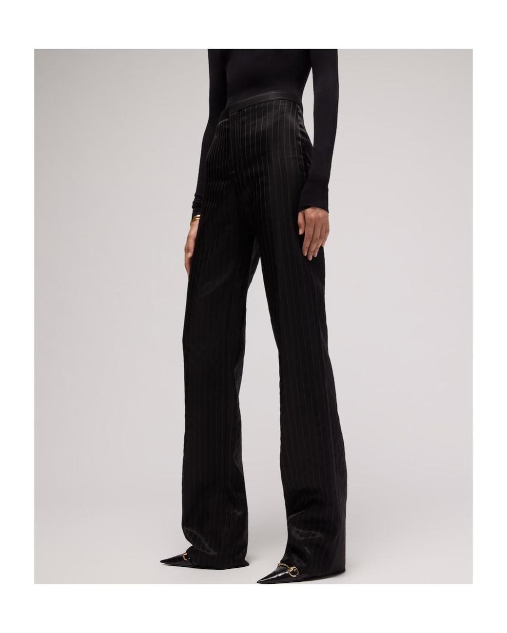 Gucci Black Pinstripe Wool Silk Pants