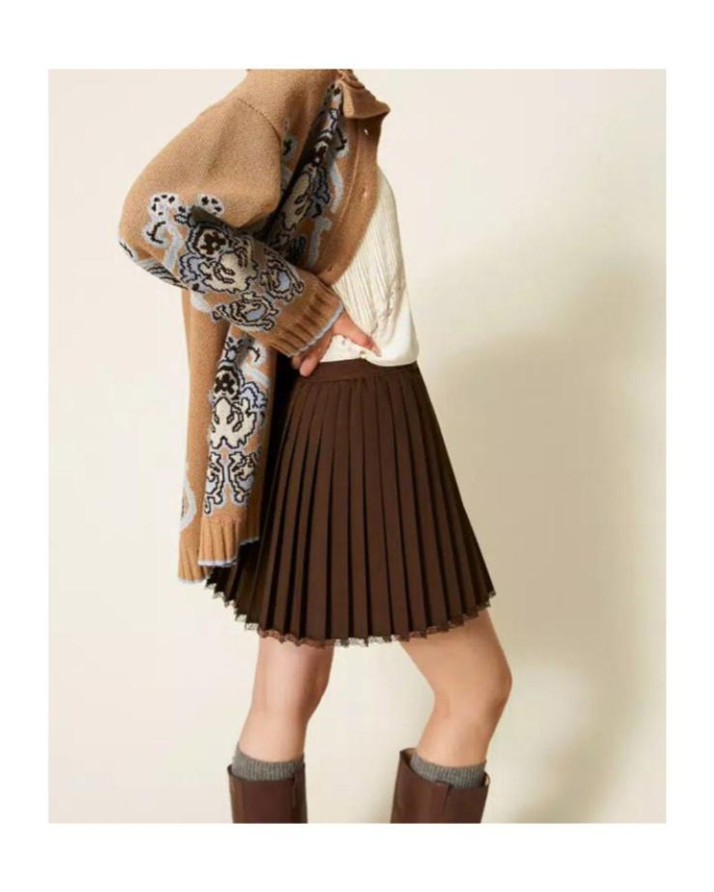 Twinset Brown Pleated Crêpe De Chine Short Skirt