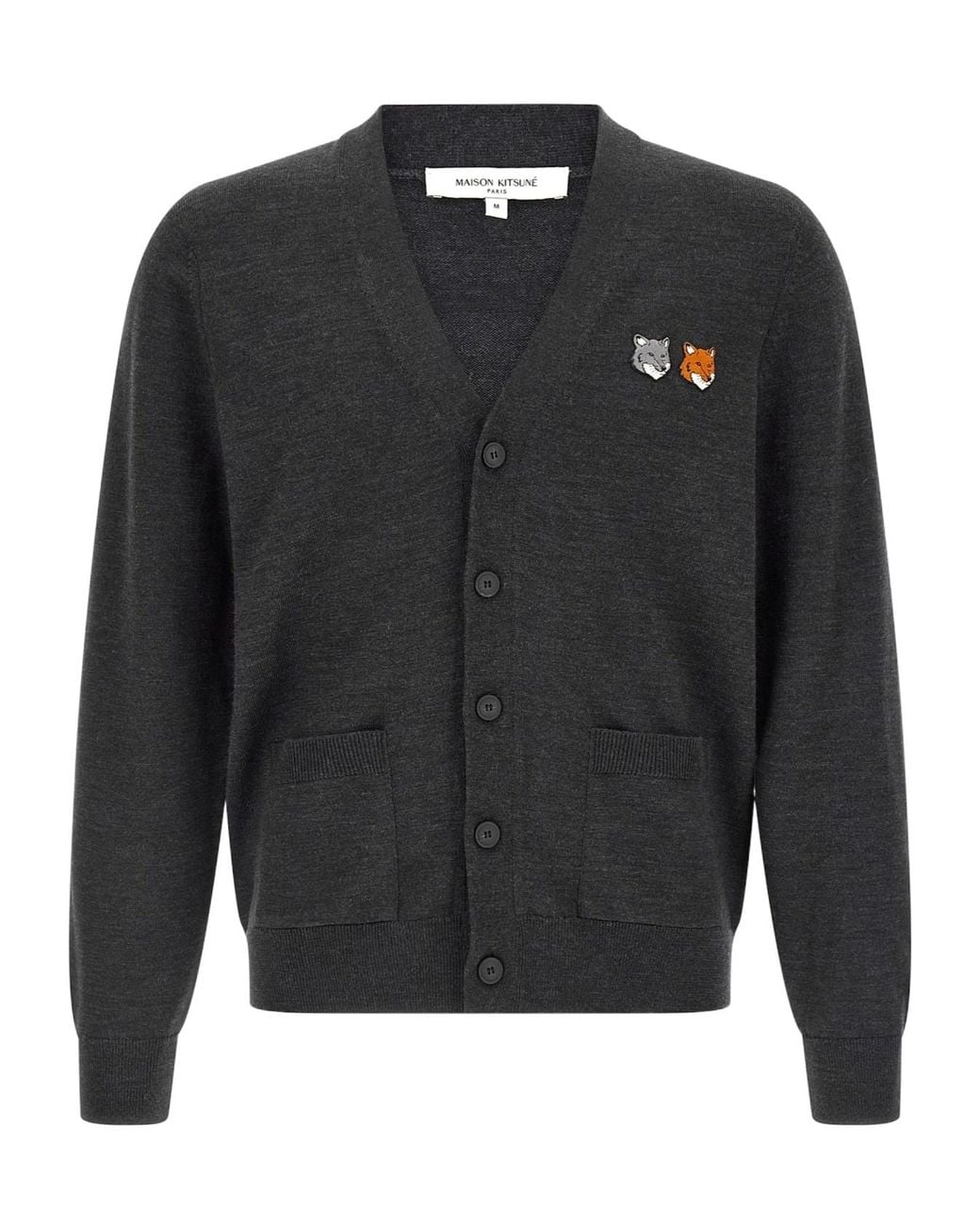 Maison Kitsuné Gray Maison Kitsuné Double Fox Patch Cardigan for men