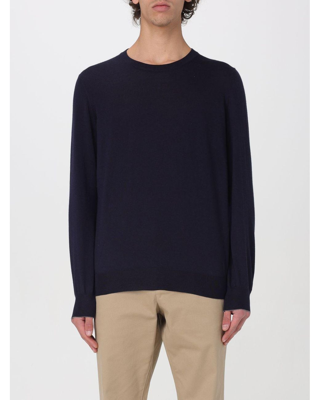 Brunello Cucinelli Blue Crewneck Knitted Jumper for men