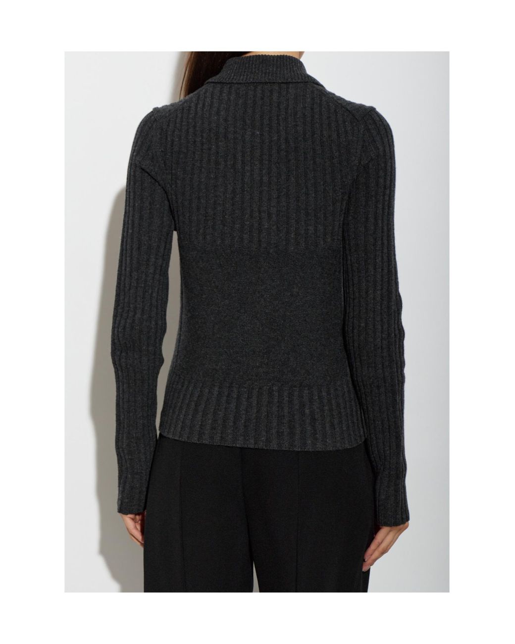 Victoria Beckham Black Ribbed Zip-Up Cardigan