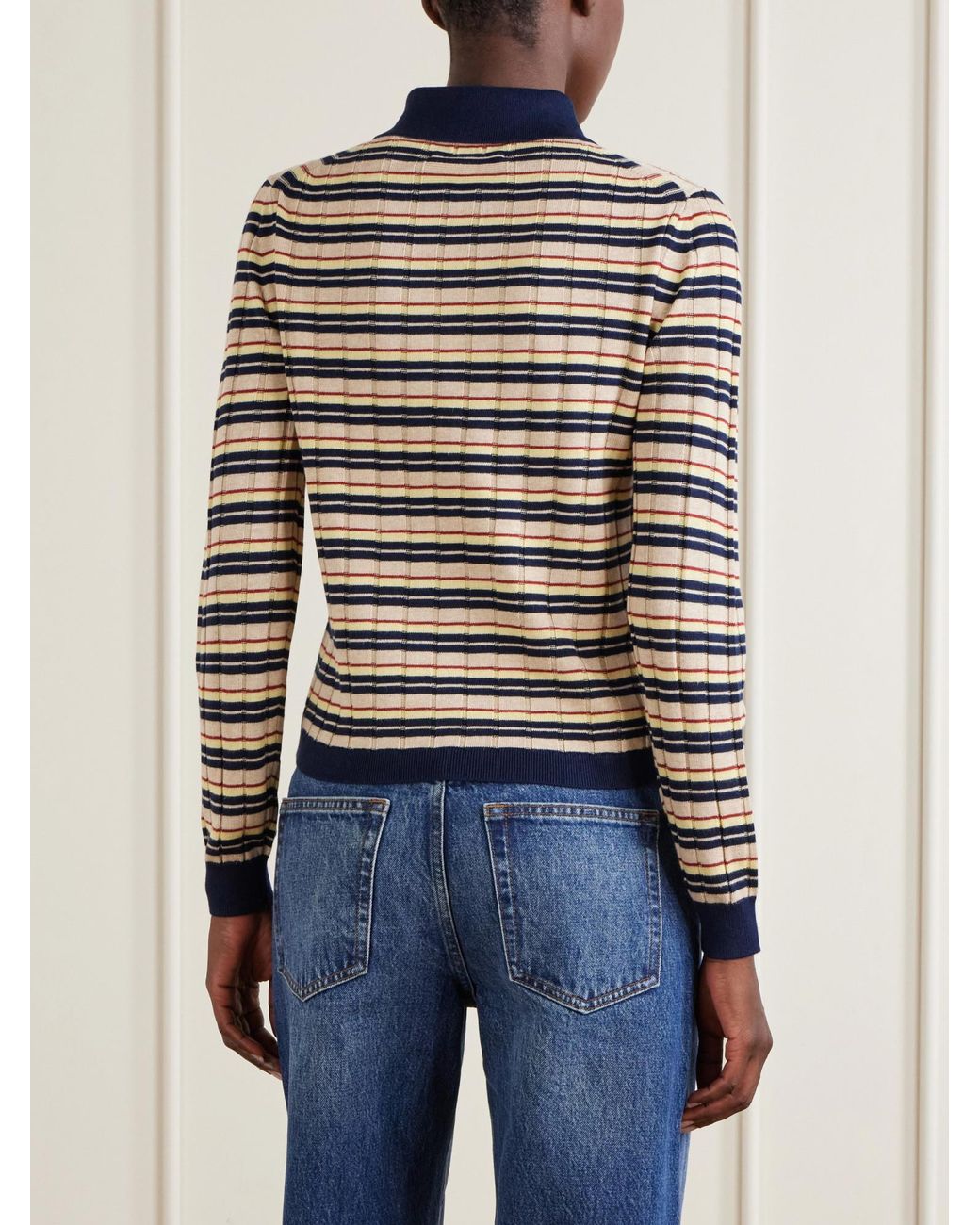 Guest In Residence Blue Striped Silk And Linen-Blend Polo Shirt