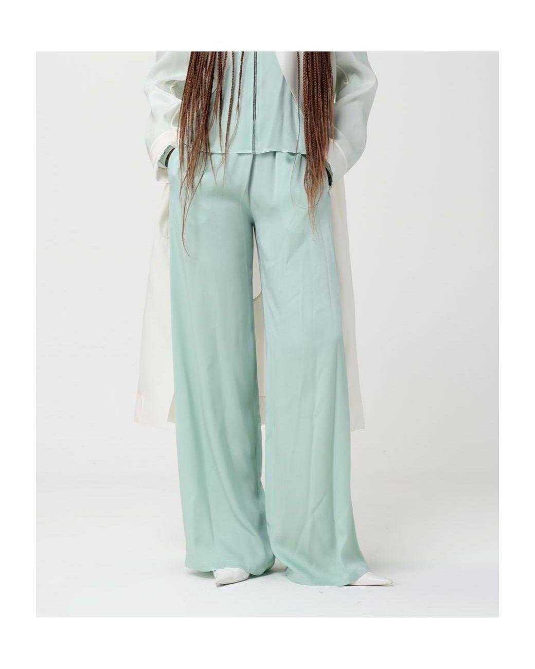 Fabiana Filippi Green Pleated Wide-Leg Trousers