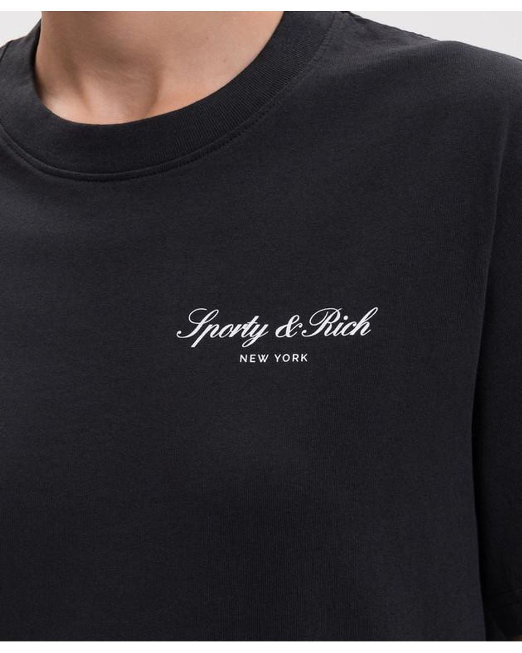 Sporty & Rich Black Logo-Print Cotton T-Shirt