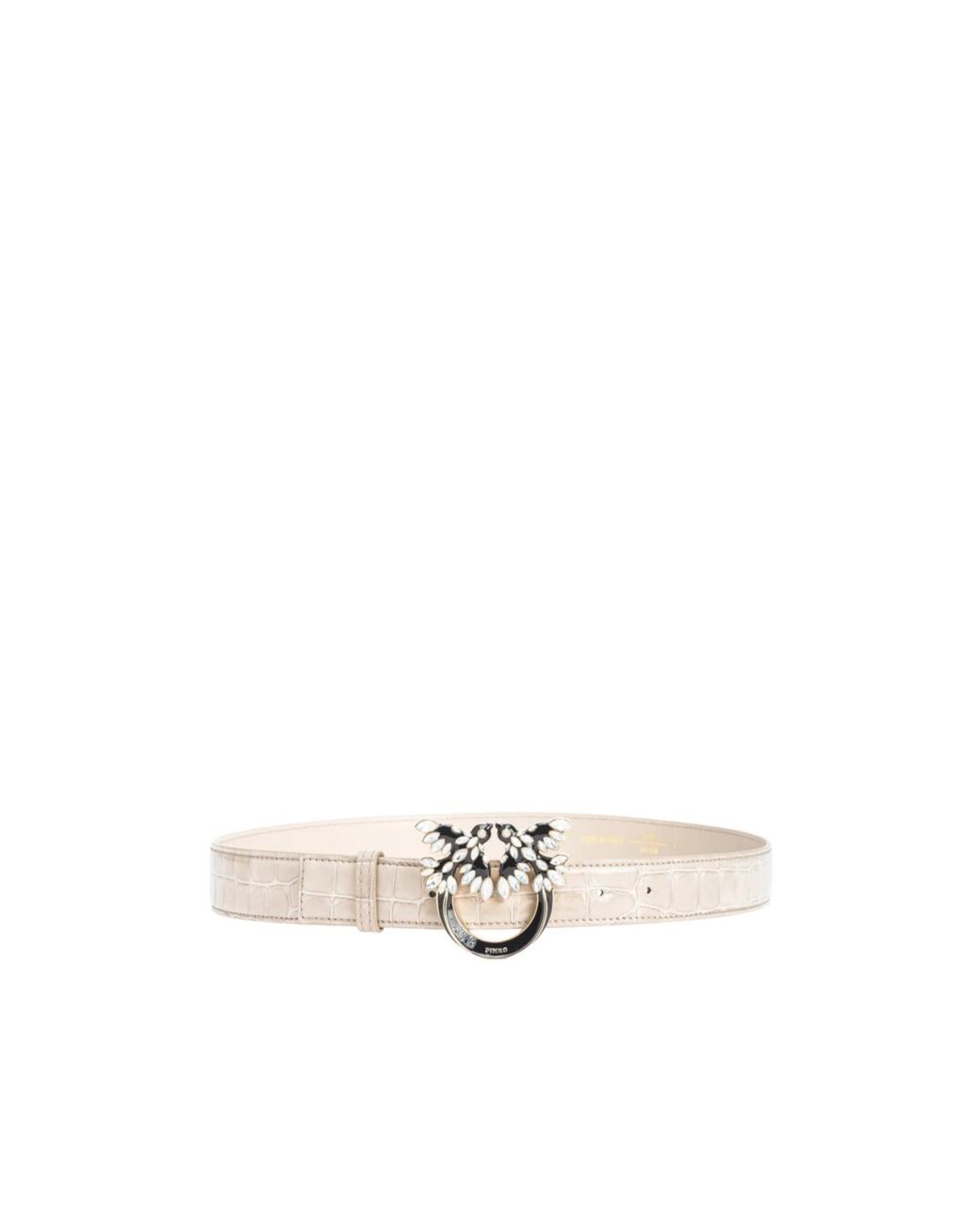 Pinko White Galleria 3Cm Shiny Croc-Print Belt With Love Birds Buckle