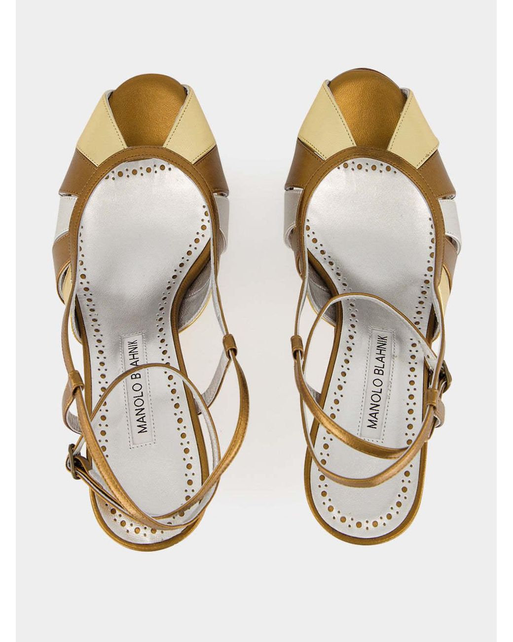 Manolo Blahnik Coludadhi Metallic Nappa Leather Ankle Strap Sandals