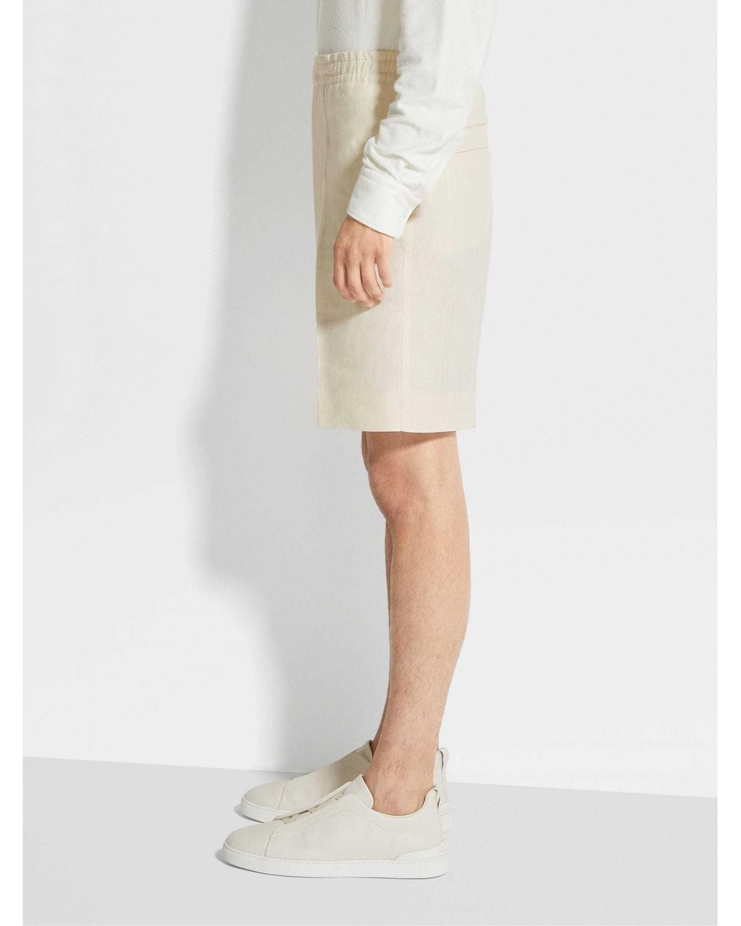 Zegna White Oasi Lino Linen Shorts for men