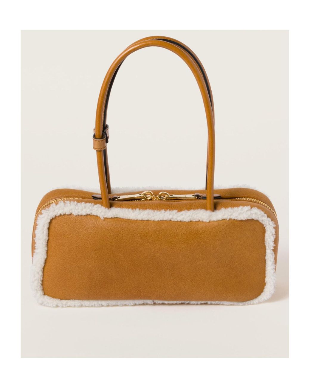 Miu Miu Brown Beau Shearling Top-Handle Bag
