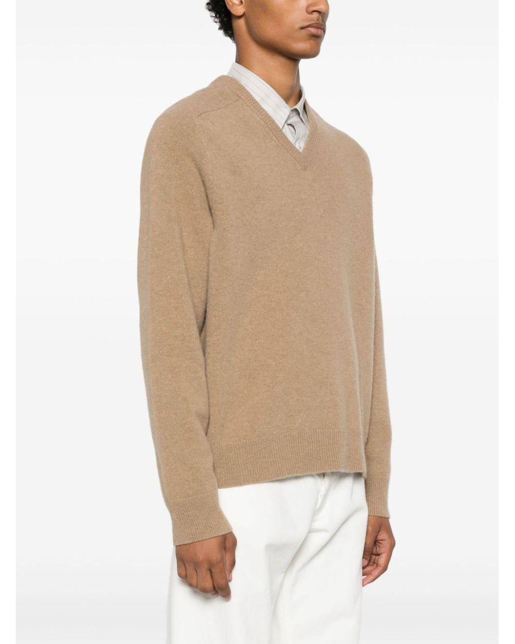 Maison Margiela Natural Four-Stitch V-Neck Jumper for men