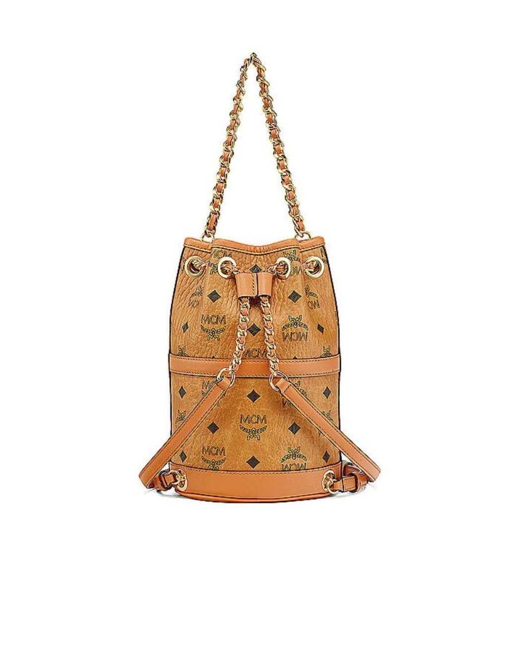 MCM Brown Mini Aren Chain Drawstring Backpack