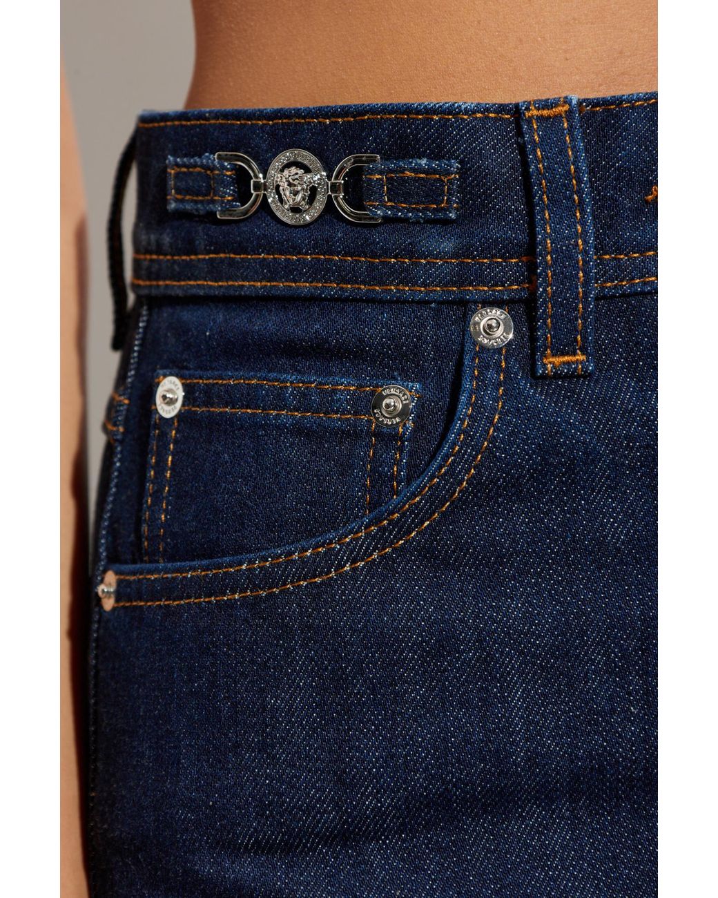Versace Blue Logo-Patch Straight Leg Jeans